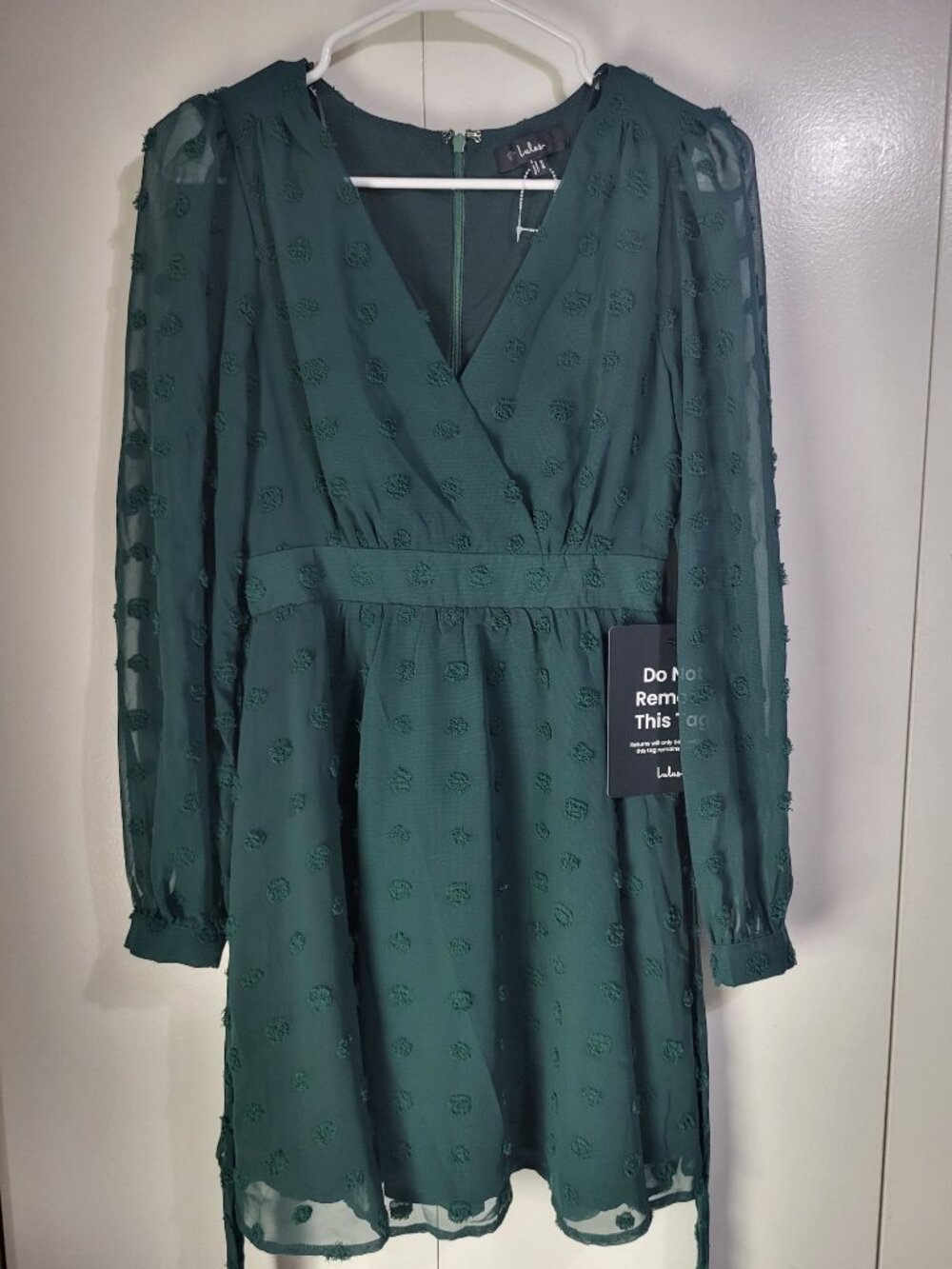 Lulus Women's XS Always on Repeat Emerald Green Clip Dot Long Sleeve Mini Dress - Picture 1 of 6
